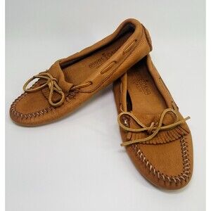 Minnetonka Moccasin Moose Hide Leather Driver Tan Handmade Women’s Size ~6.5